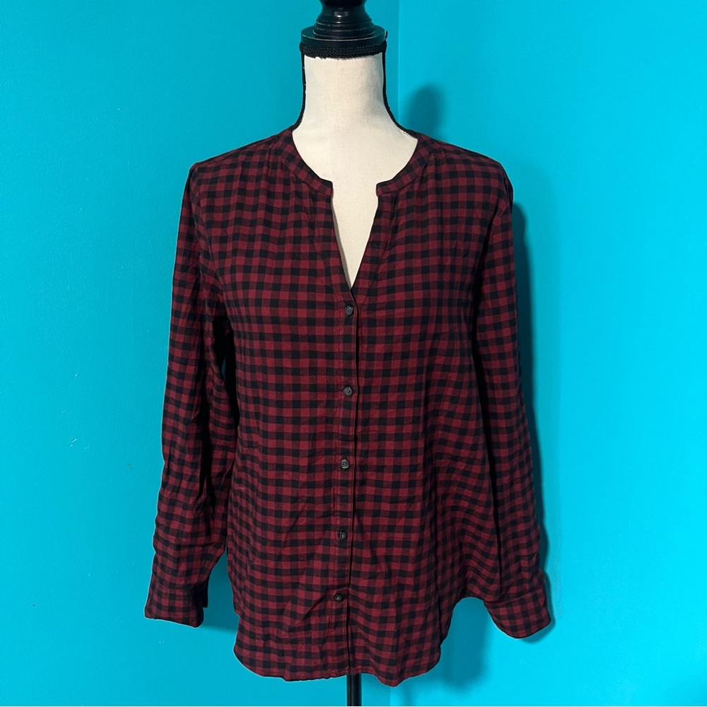 NWT Calvin Klein Jeans L Red Black Gingham Button Up Flannel Shirt Top